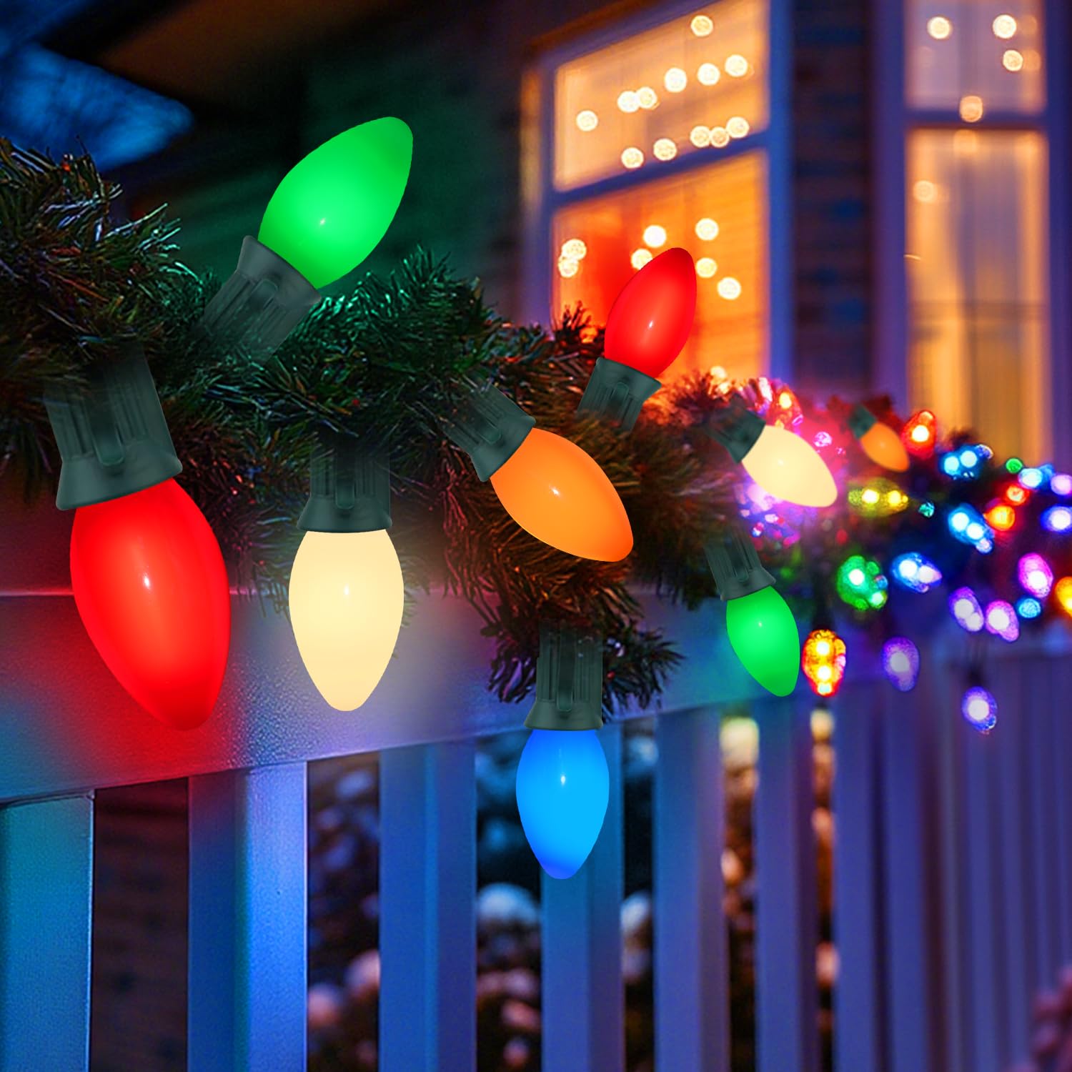Luces de decoración de Navidad C7 de 25 pies, cadena de luces de Navidad vintage, luces multicolor para árbol de Navidad, luz de Navidad para decoración de vacaciones al aire libre