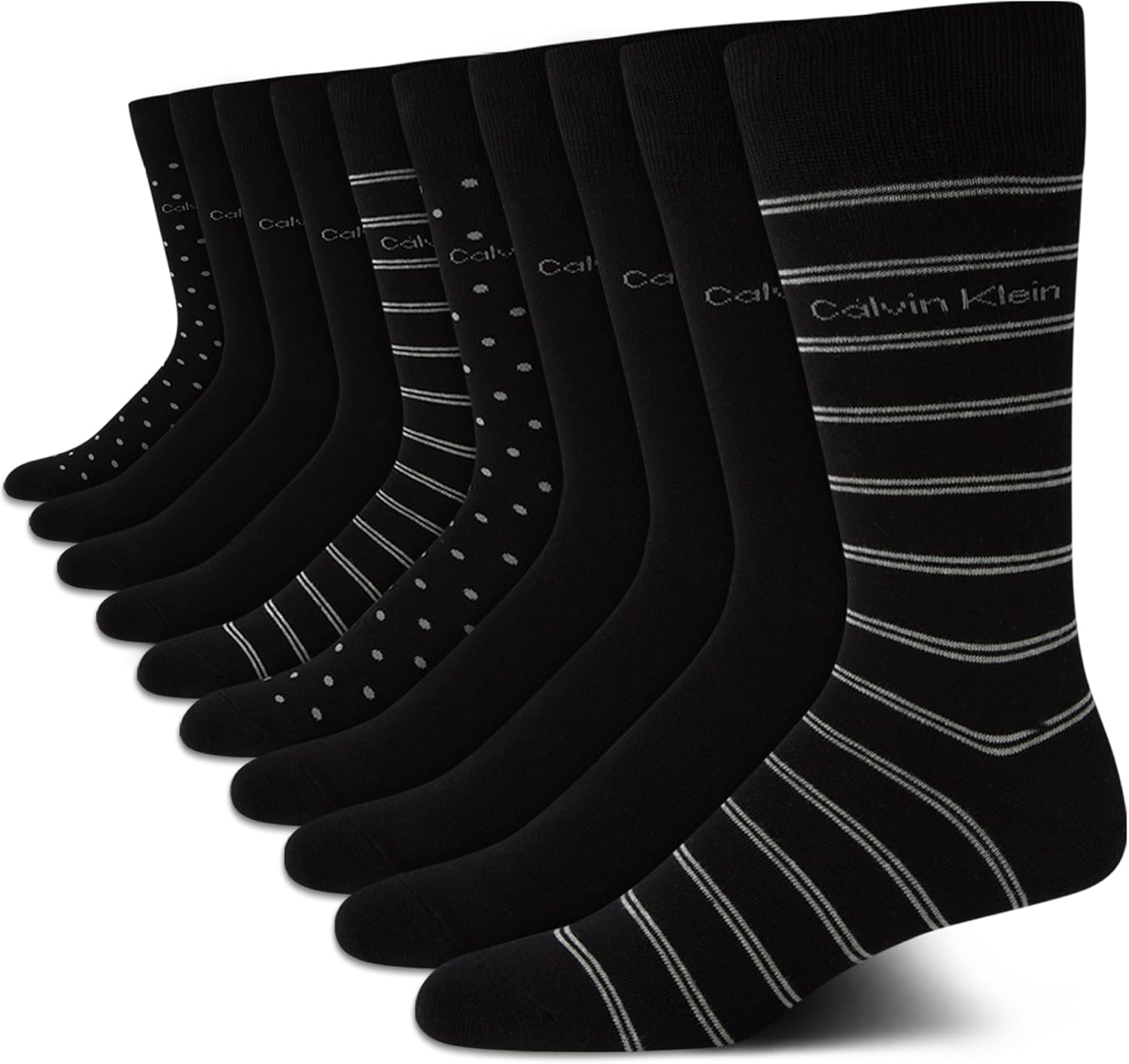 Calvin Klein Mens Dress Socks - 10 Pairs Soft Cotton Blend Crew Socks for Men - Classic Comfort Stay Up Cuff Mixed Pattern
