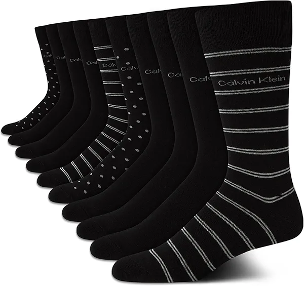 Calvin Klein Mens Dress Socks - 10 Pack Comfort Stretch Breathable Crew Socks for Men for Casual and Formal Wear (Size 7-12)