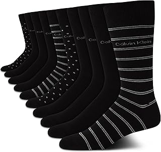 Calvin Klein Mens Dress Socks - 10 Pairs Soft Cotton Blend Crew Socks for Men - Classic Comfort Stay Up Cuff Mixed Pattern