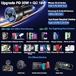 USB C Car Charger 65W, Bangfun 4-Port Dual USB C & USB A Car Charger QC/PD 3.0 Fast Charge Cigarette Lighter Adapter for iPhone 17/16/15/14/13/12/11, Samsung S24/S23/S22 Google Android Phone(Black) | QC/PD 30W Car Phone Charger, Dual 12V USB Car Outl