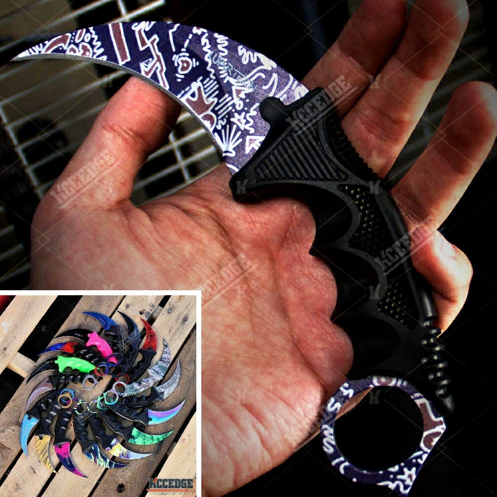 CSGO Karambit Advanced Tactical Knife Survival Knife Hunting Knife Fixed Blade Knife Razor Sharp Edge Camping Accessories Camping Gear Survival Kit Survival Gear 51763 (Freehand)