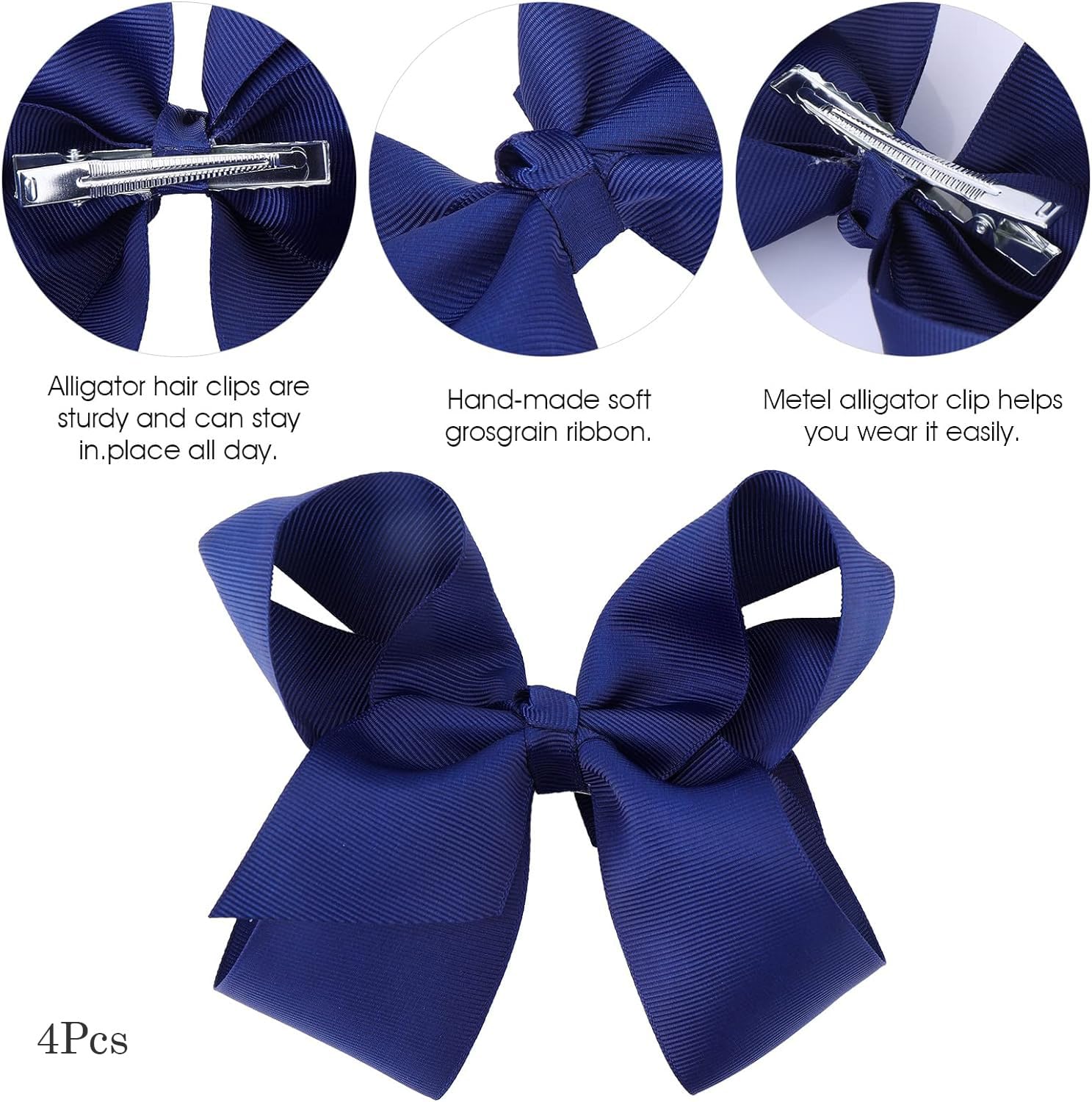 4Pcs Navy Blue Hair Bows, Spiral Ribbon Bow Hair Clips,Long Ponytail Barrette, Light Fine Hairbows Accessories for Toddler Teens Girls - Image 2