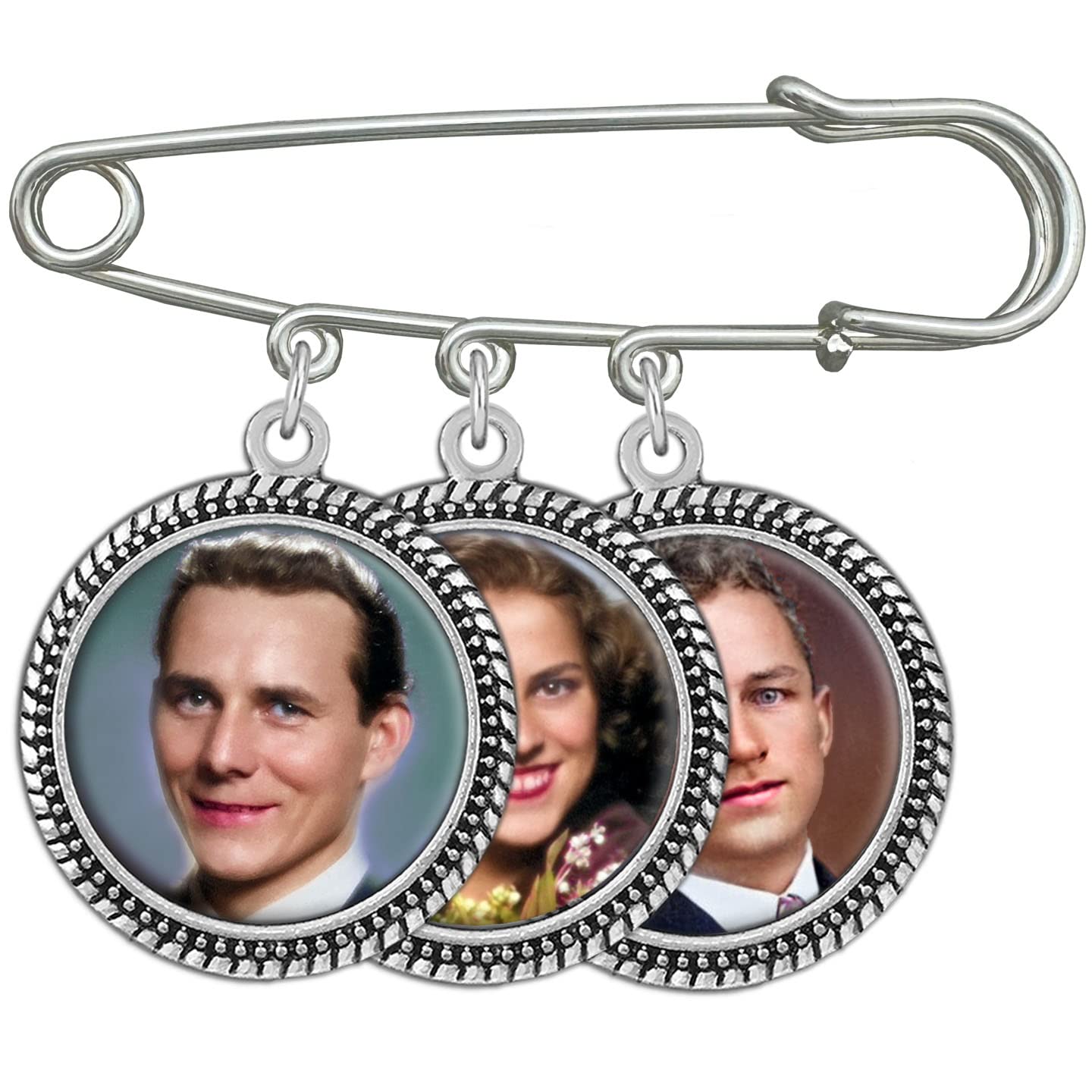 Photo Memory Pin for Wedding Groom Boutonniere Remembrance Charms Holds 3 Pictures with Photo Resizer