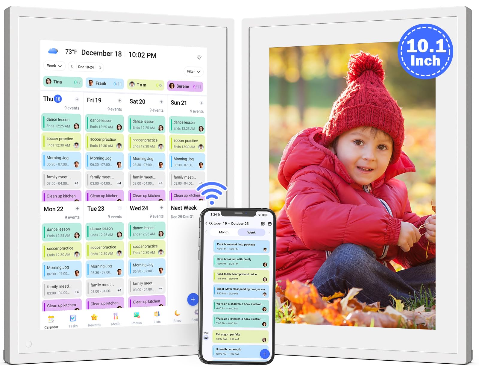 10.1" Smart-Picture-Frame Digital Calendar in-One – Interactive Touchscreen Display Electronic Calendar for Chore Chart, Star Reward, Sync Google Outlook Calendar Via App, Wall Mount, Gift for Mom Dad 10.1" WIFI White