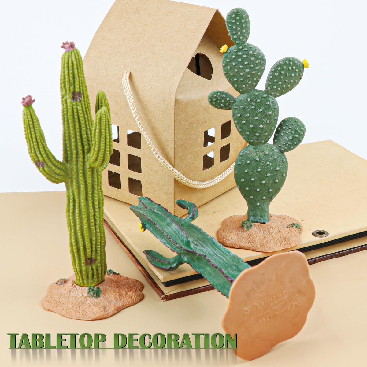 DOERDO 3 Pcs Resin Cactus Decor Simulation Cactus Plant Landscaping Decoration for Tortoise Lizard Gecko Bearded Dragon, 5.5x2 Inch