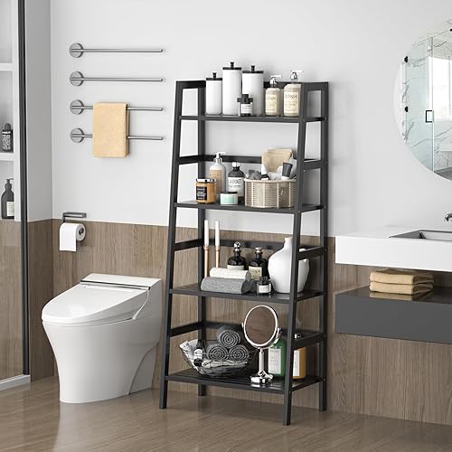 Miniatura 5 de Homykic Estantería de bambú de 4 niveles, estante de escalera de 49.2 pulgadas, estante abierto independiente para libros, estante de almacenamiento