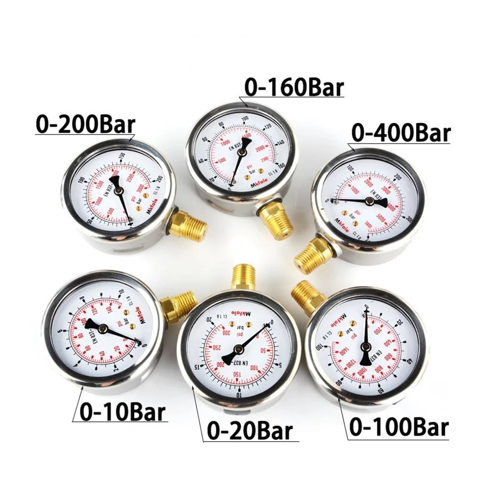 Manometro, Manometro olio idraulico ad alta pressione SM1SP63L 63mm 2,5 pollici 1/4 NPT liquidi Strumenti in acciaio inossidabile(0-100BAR)