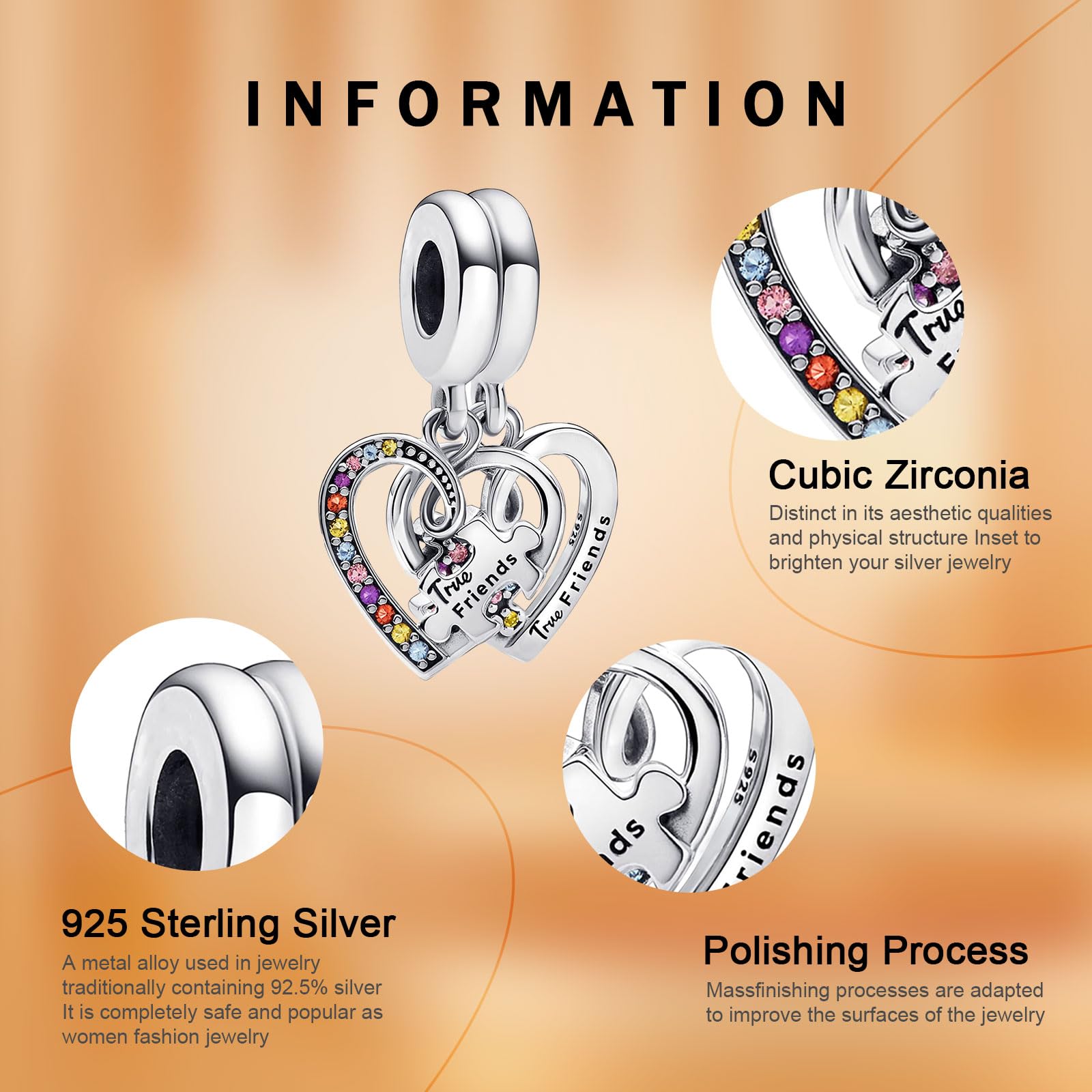 Charm Pandora Corazón Puzzle Amigos Verdaderos Regalo Día de la Madre Compatible con Pulseras Pandora Moments Detalle Emocional para Mamá
