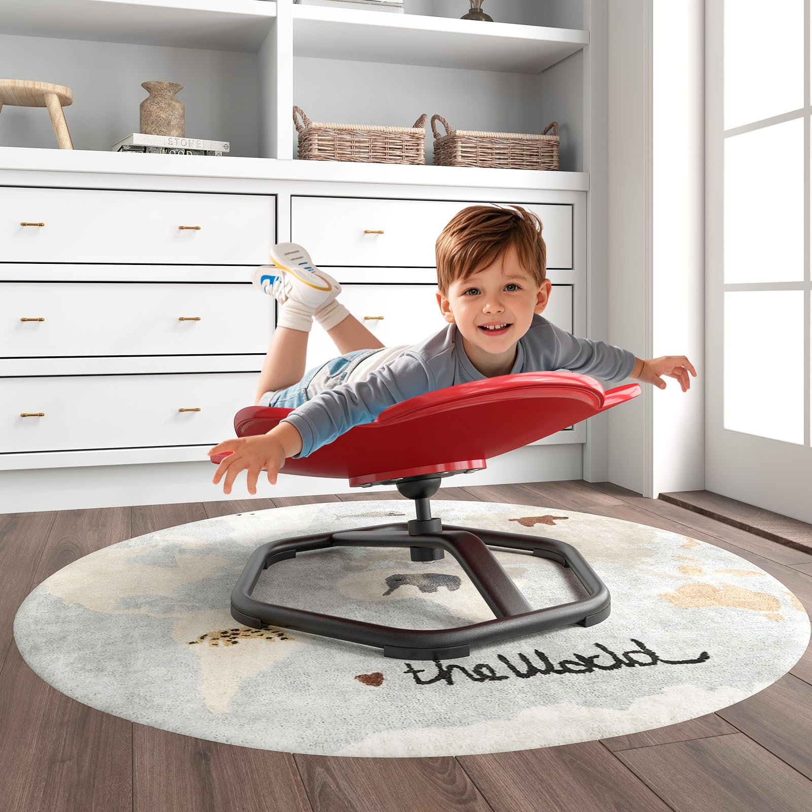 LIFEZEAL Sensorischer Drehstuhl für Kinder, Autismus-Ausrüstung Sensorikspielzeug mit Rutschfester Basis, Therapiestuhl 360°-Drehsitz für Jungen und Mädchen, Gleichgewichtsübungen (Rot)