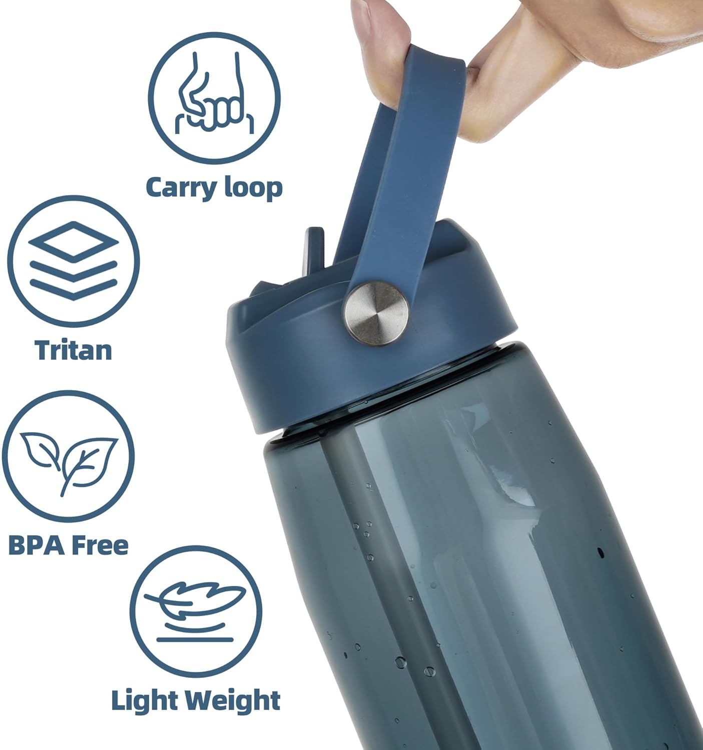 OLDLEY 32 oz Water Bottle with Straw, Leakproof Sports Water Bottle with Carry Strap, BPA-Free Large Water Bottles for Home,Travel, School, Outdoors, Gym, Tritan, Ink Blue - Image 5