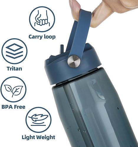 Miniatura 5 de OLDLEY Botella de agua de 32 onzas con popote, botella de agua deportiva a prueba de fugas con correa de transporte, botellas de agua grandes sin