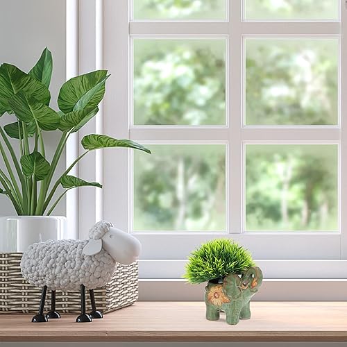 Miniatura 5 de Veemoon Maceta de cerámica con elefante de escritorio para animales pequeños, lindo cuenco decorativo para plantas creativas de flores verdes para