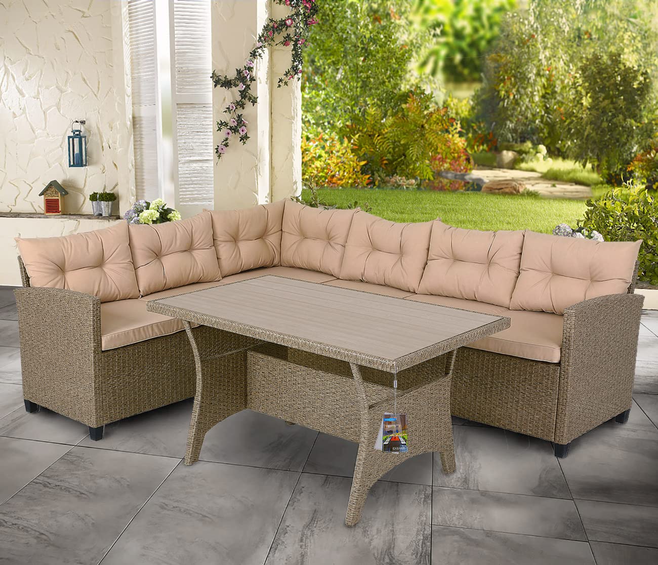 Casaria Salon de Jardin en polyrotin Gris 6 Personnes Mobilier de Jardin avec Coussins Meuble Extérieur Mobilier de Terrasse Patio