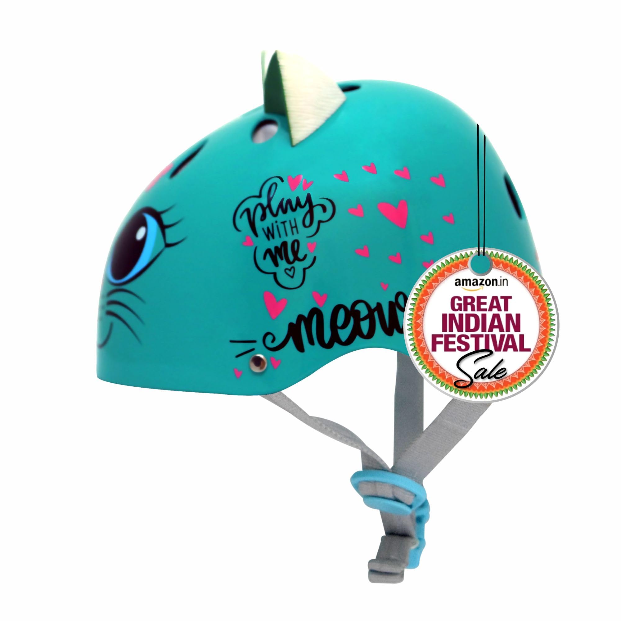 STREETJAM Kids Cycle Helmet Kitty Cat Open Face, Hard PP Outer Shell, EPS Inner Comfort Liner case, Adjustable Strap with Adjuster Dial, Skating, Sports (8-13 Years, Burn Green) (B0D4Z1292L) Amazon Price History, Amazon Price Tracker