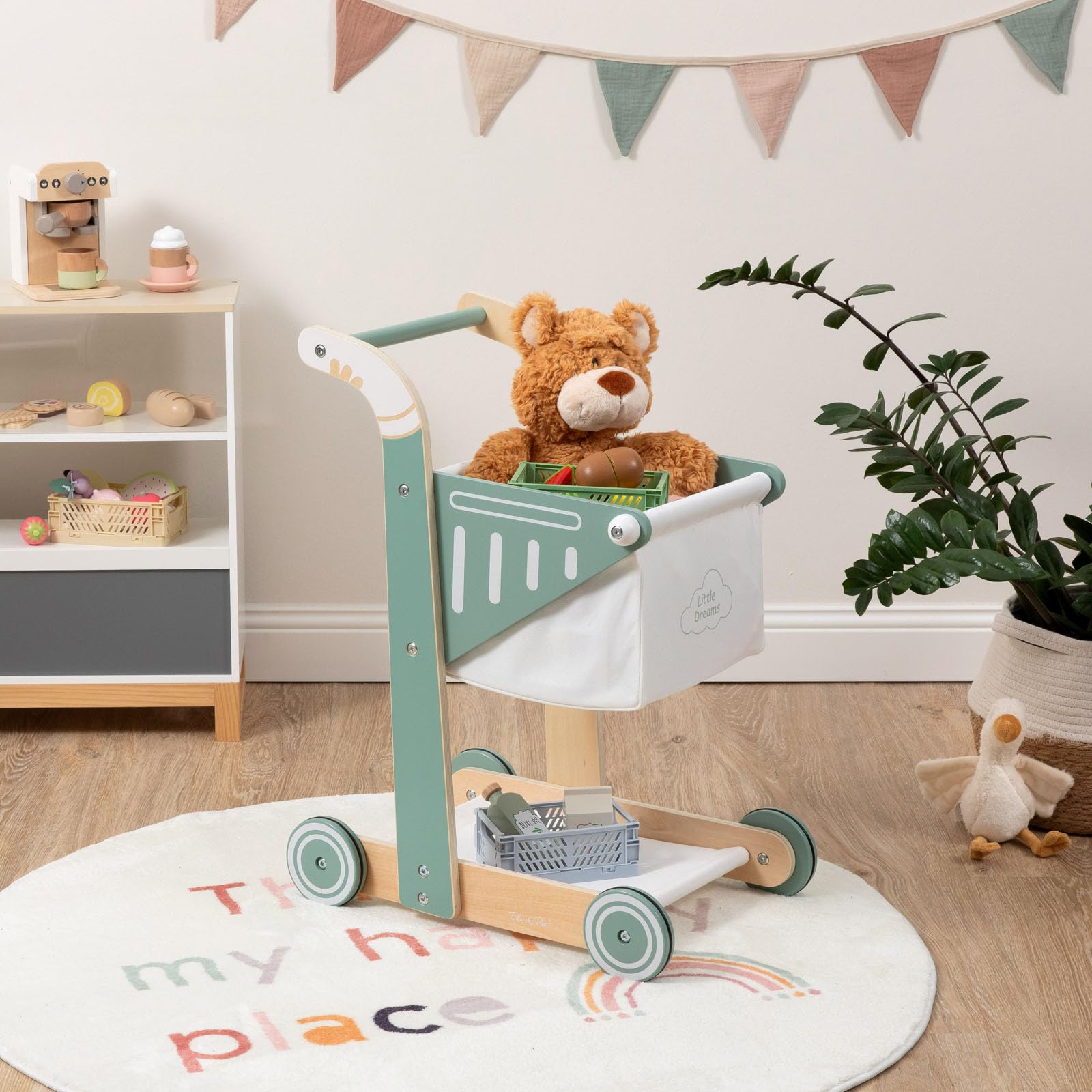Einkaufswagen SHOPPY aus Holz für Kinder (Salbeigrün)