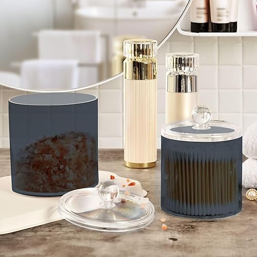 Miniatura 9 de Paquete de 2 dispensadores de soporte Qtip con tapas, contenedores de almacenamiento de plástico verde militar, organizador de recipientes de baño