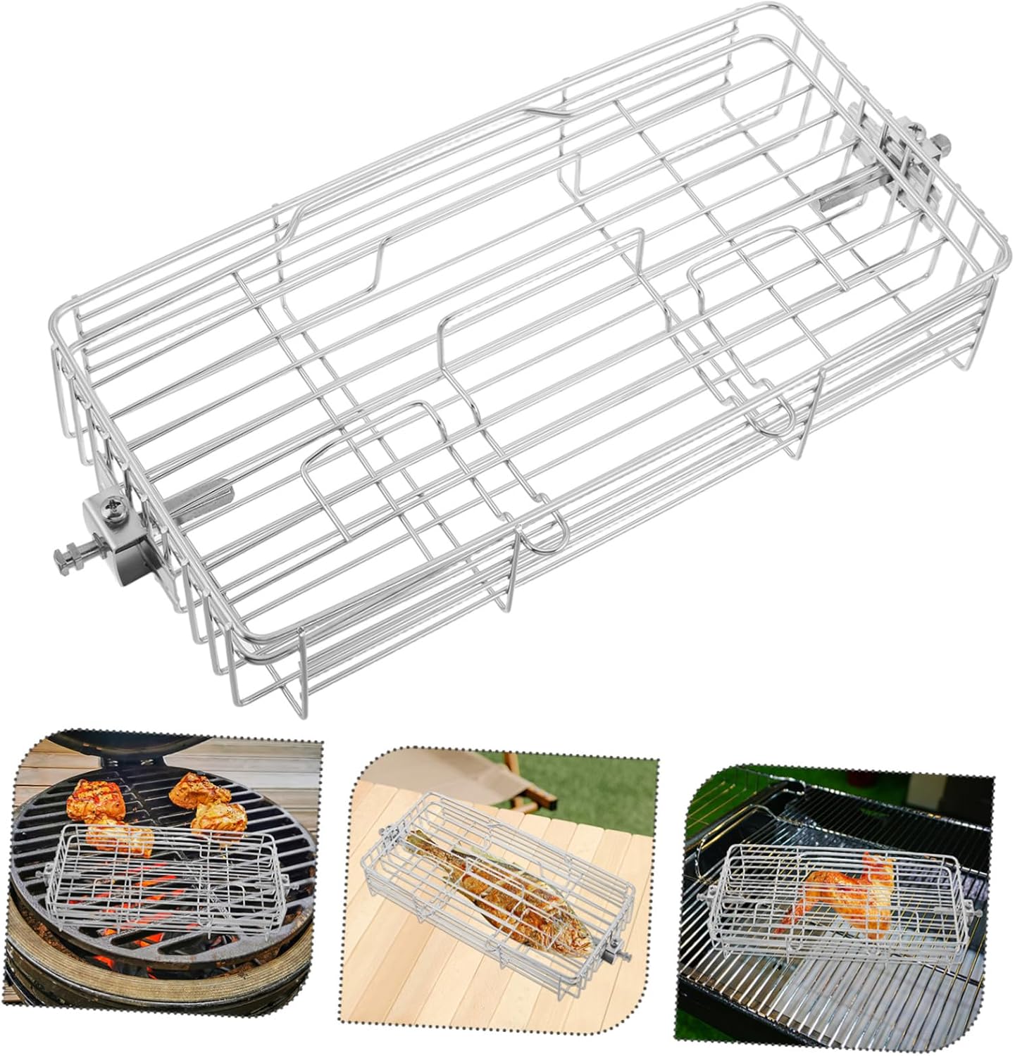 Grill Accessories for Outdoor Chicken Wing Grill Rack Stainless Steel Rotisserie Cage Fish Basket
