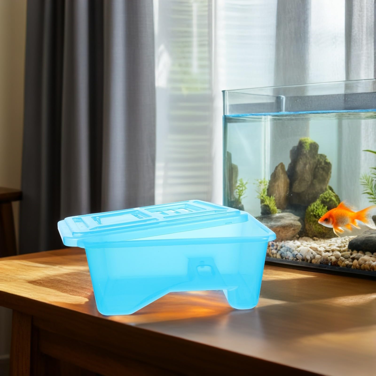 Lurrose Terrario Che Separa Acqua e Zona Asciutta in ABS per Tartarughe con Piattaforma Solare Rimovibile e Base Allargata, Design Trasparente per Spazi Piccoli e Davanzali