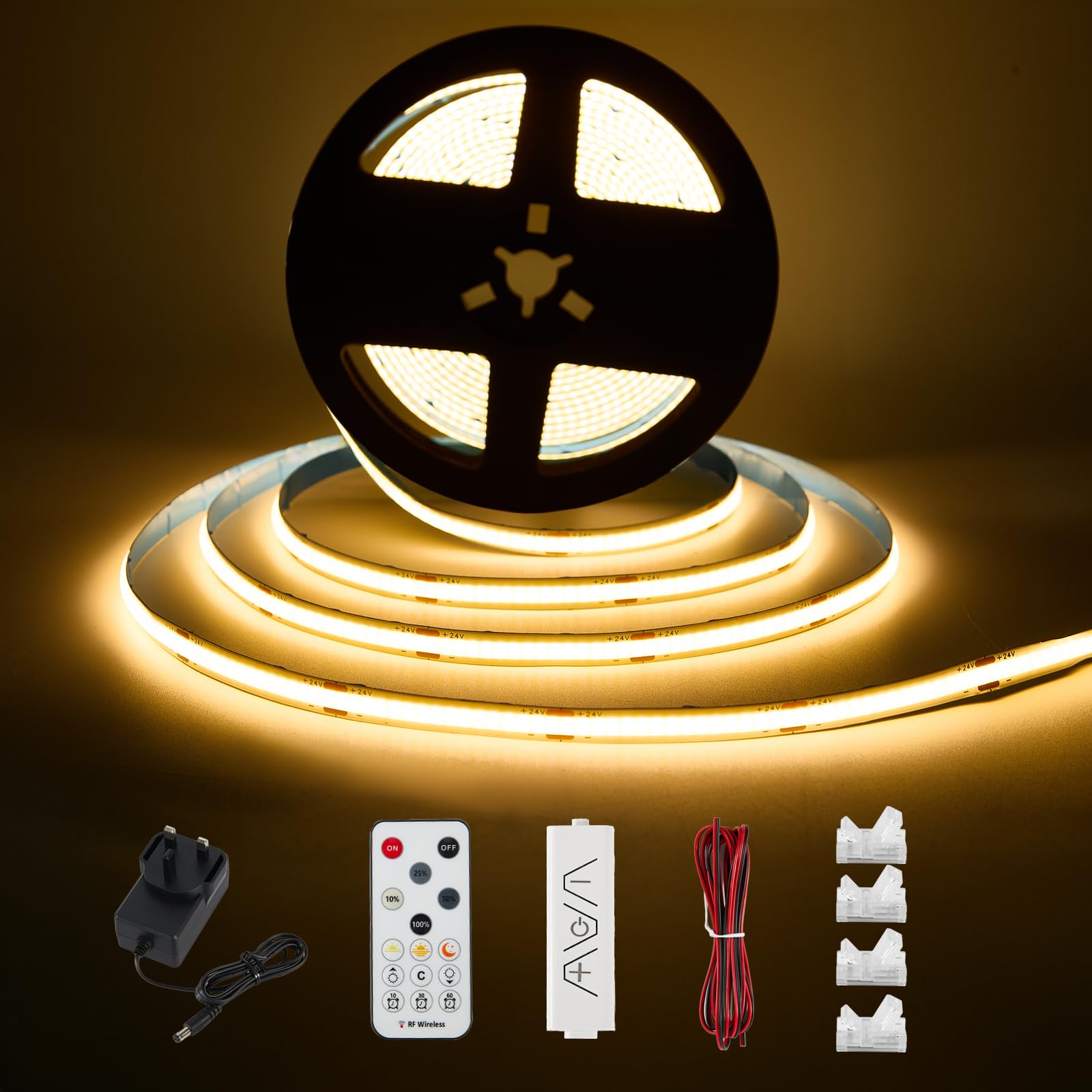 Enteenly COB LED Strip Warm White 3 Meters, Under Cabinet Light Strip Kit with RF Remote Control for Display Case Kitchen