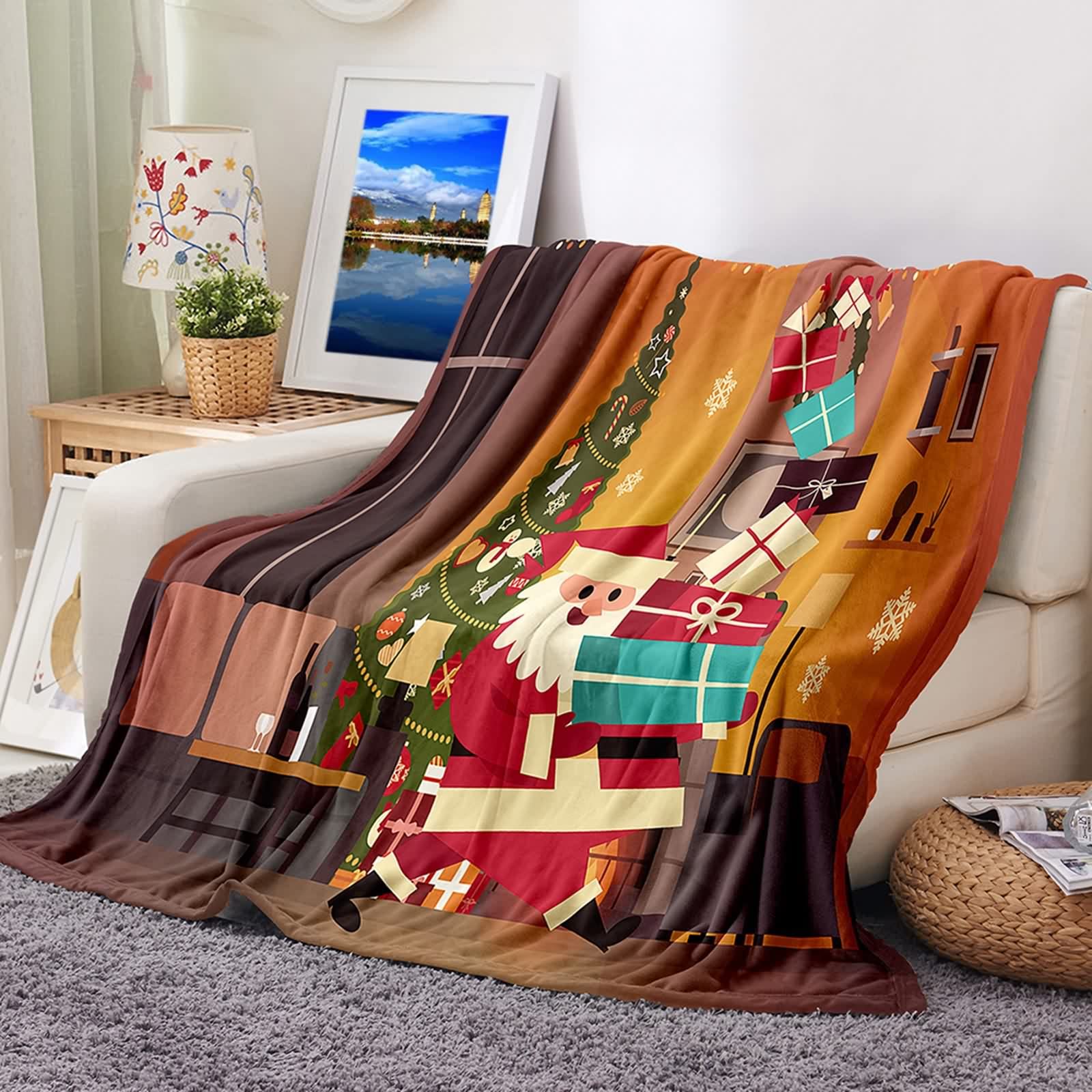 Plaid couverture polaire flannel pour soirées d'hiver cocooning avec le Père Noël
