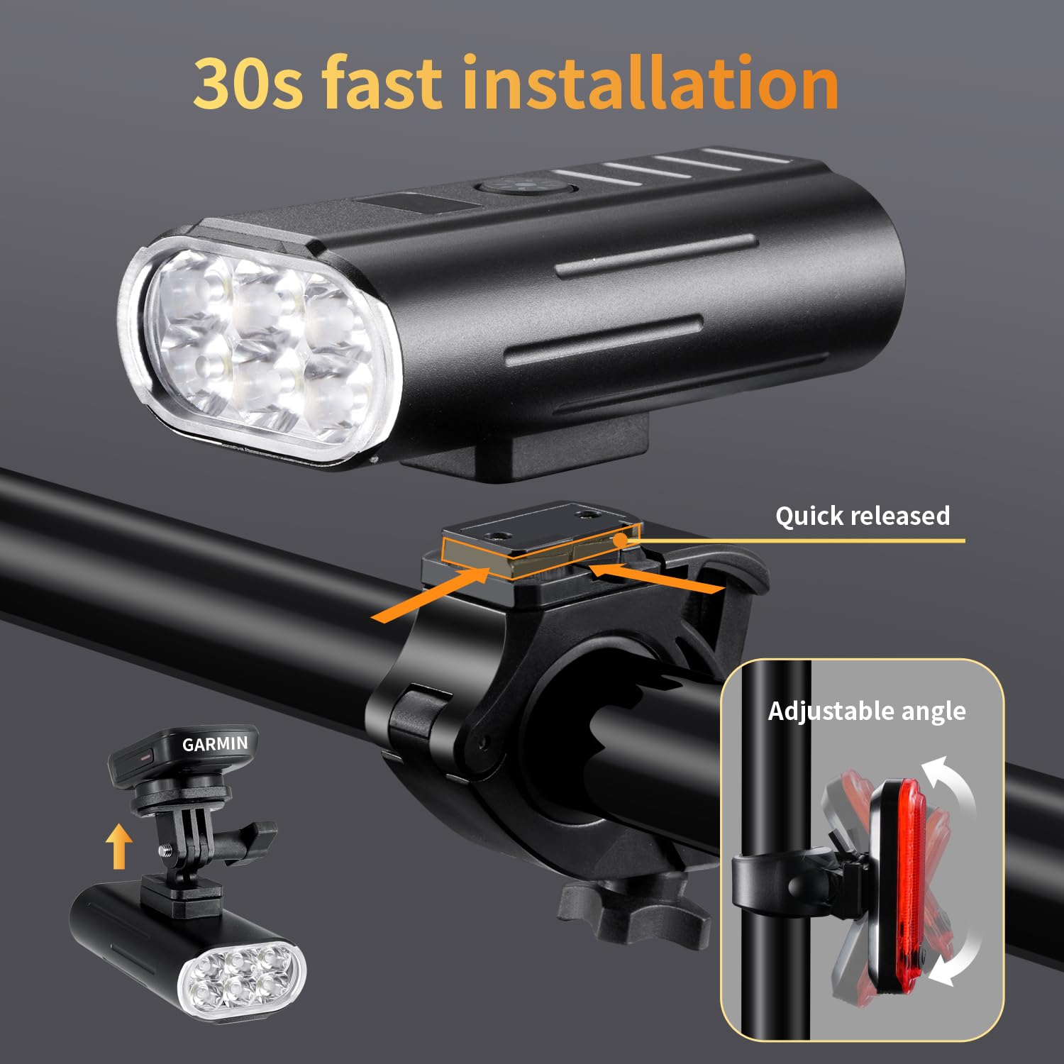 Yosky Luces de bicicleta de 2000 lúmenes para conducción nocturna EVO 6800 mAh, 6 LED, juego de faros delanteros y traseros recargables para bicicleta de montaña, luz de seguridad impermeable