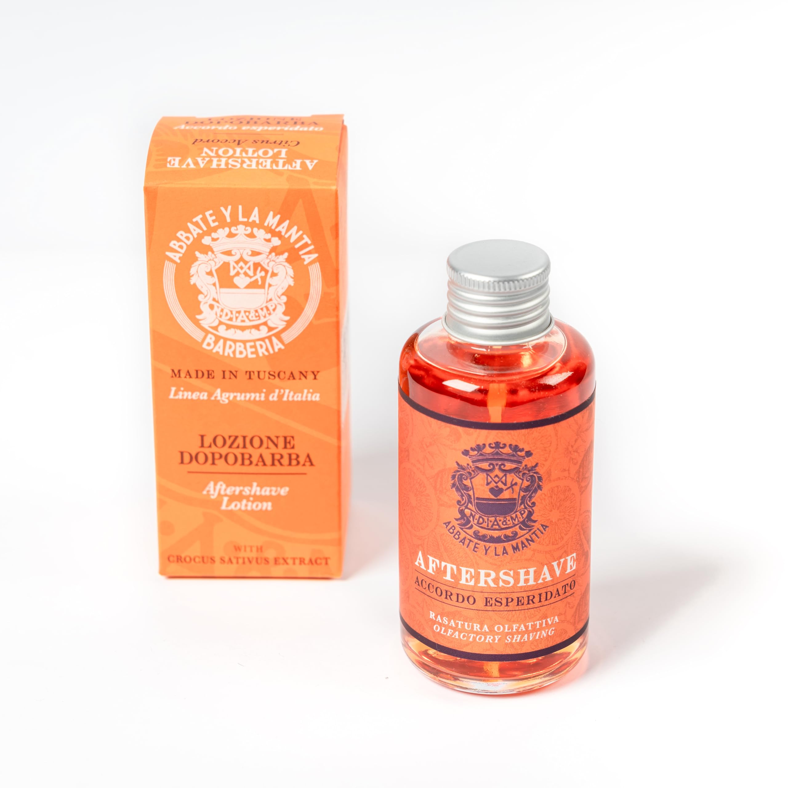 ABBATE Y LA MANTIA: Profumo Dopobarba Accordo Agrumato – Lozione Alcolica Ipoallergenica – Disinfettante e Ricostituente con Zafferano – 100ml – Made in Italy