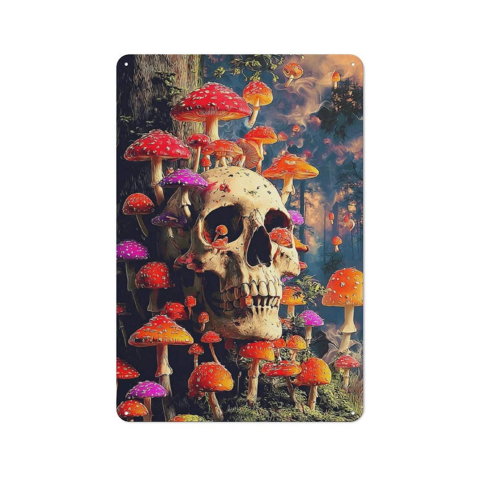 Nostalgic Mystical Mushroom Forest Metal Wall Sign 30x20cm, Classic Pub Decor for Bar, Kitchen, Garage Or Games Room