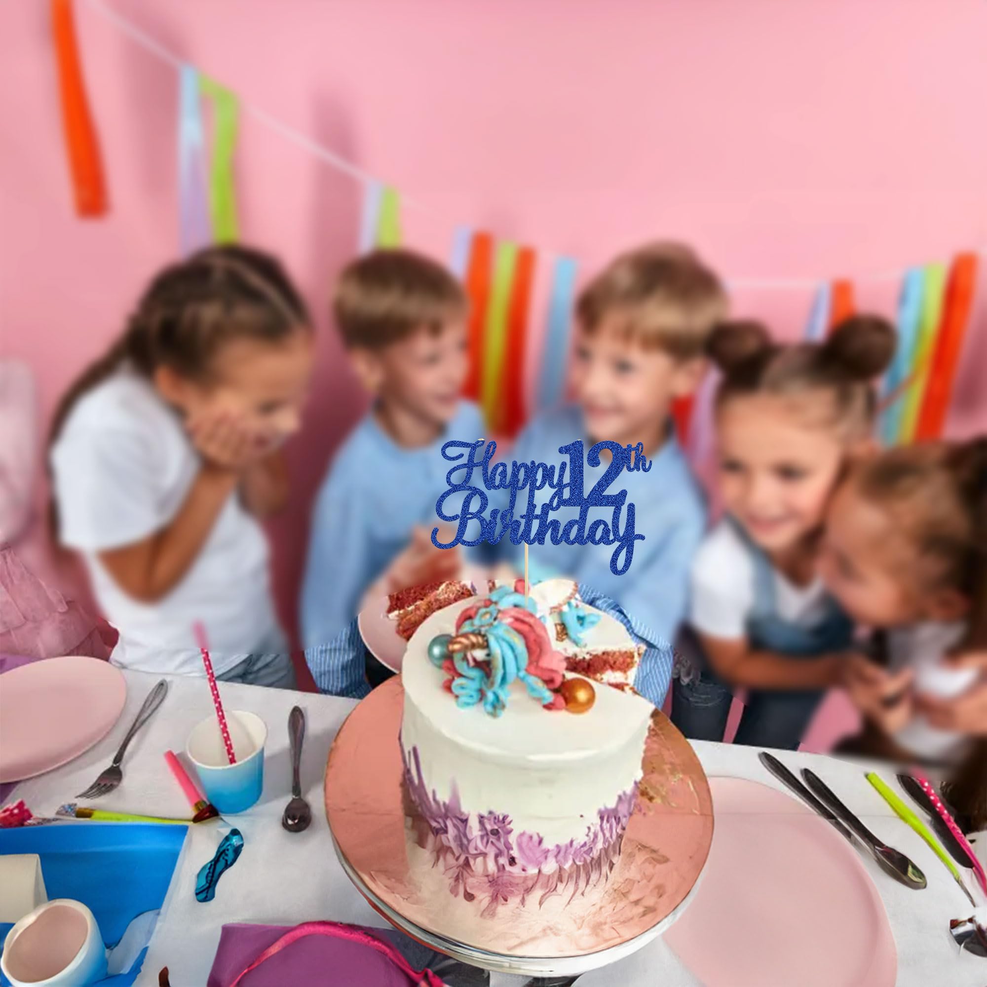Gyufise 1Pc Happy 12th Birthday Cake Topper Glitter 12th Birthday Cake Pick Cheers to 12 Years Old Sweet 12 Cake Decorations for 12th Birthday Wedding Anniversary Party Supplies 2