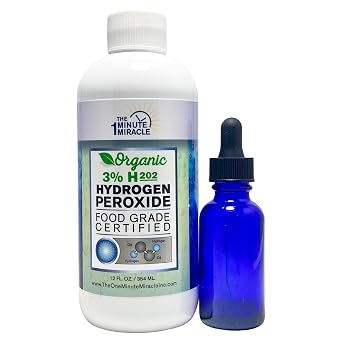 3% Hydrogen Peroxide Medical Food Grade H2o2-12 oz Bottle with 1 oz Bottle Dropper - Recommedned By The One Minute Cure Book. 11 Drops of 3% Equal to 1 Drop of 35% H2o2.