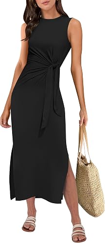 ANRABESS Vestido de verano informal sin mangas para mujer, ajustado — Vestidos