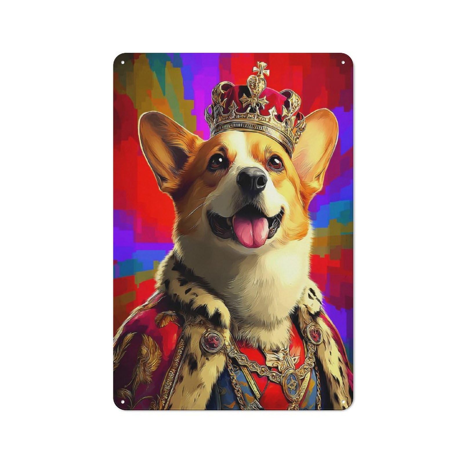 Junmoney Royal Corgi Majesty Tin Wall Plaque 30X20cm With For Home Bar Wall, A Decorative Christmas Gift For Hosts Who Enjoy Retro Interiors