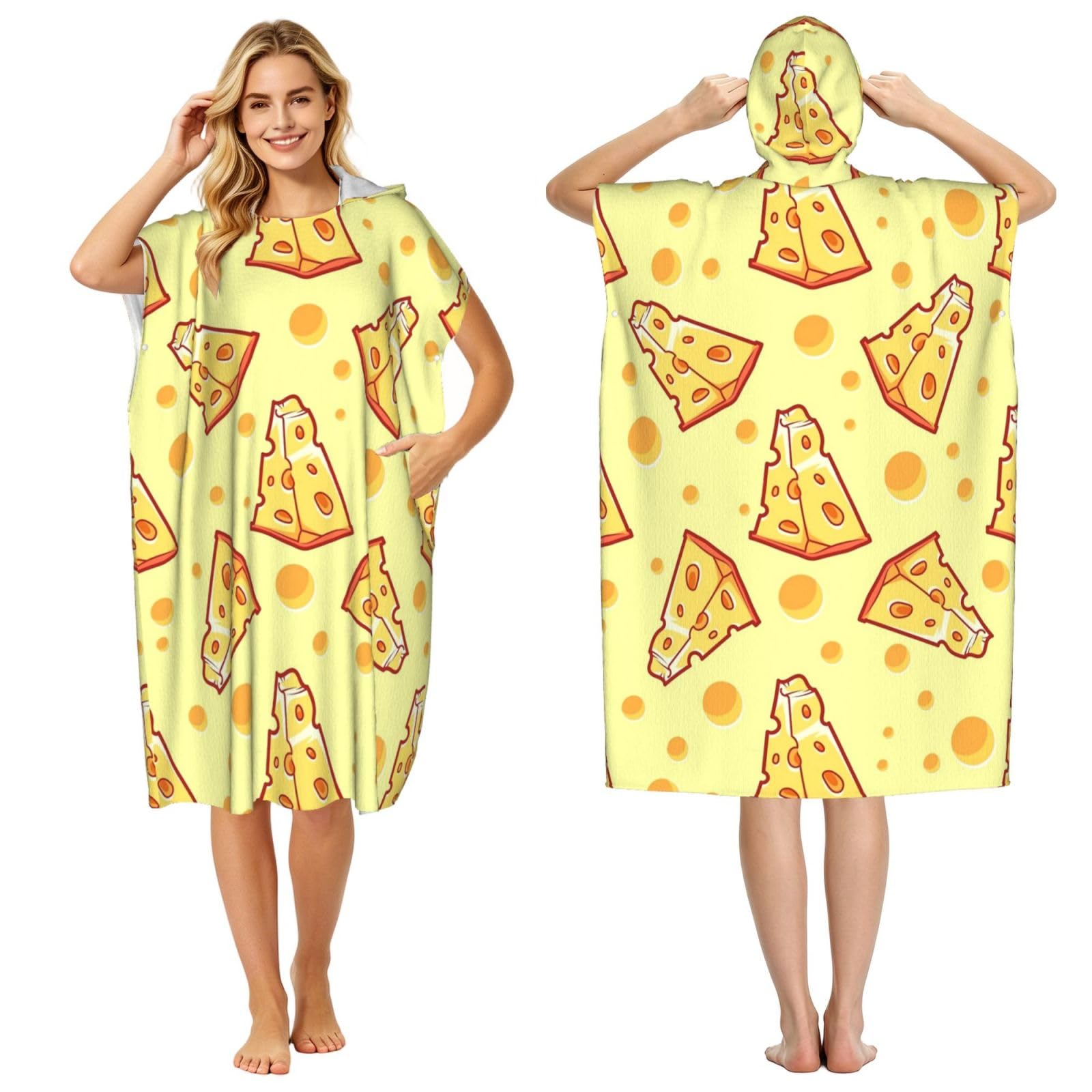 Poadnly Cheese, Adult Hooded Beach Towel 90 x 110 cm,Changing Bath Robe, Surf Poncho Towel For Women Men