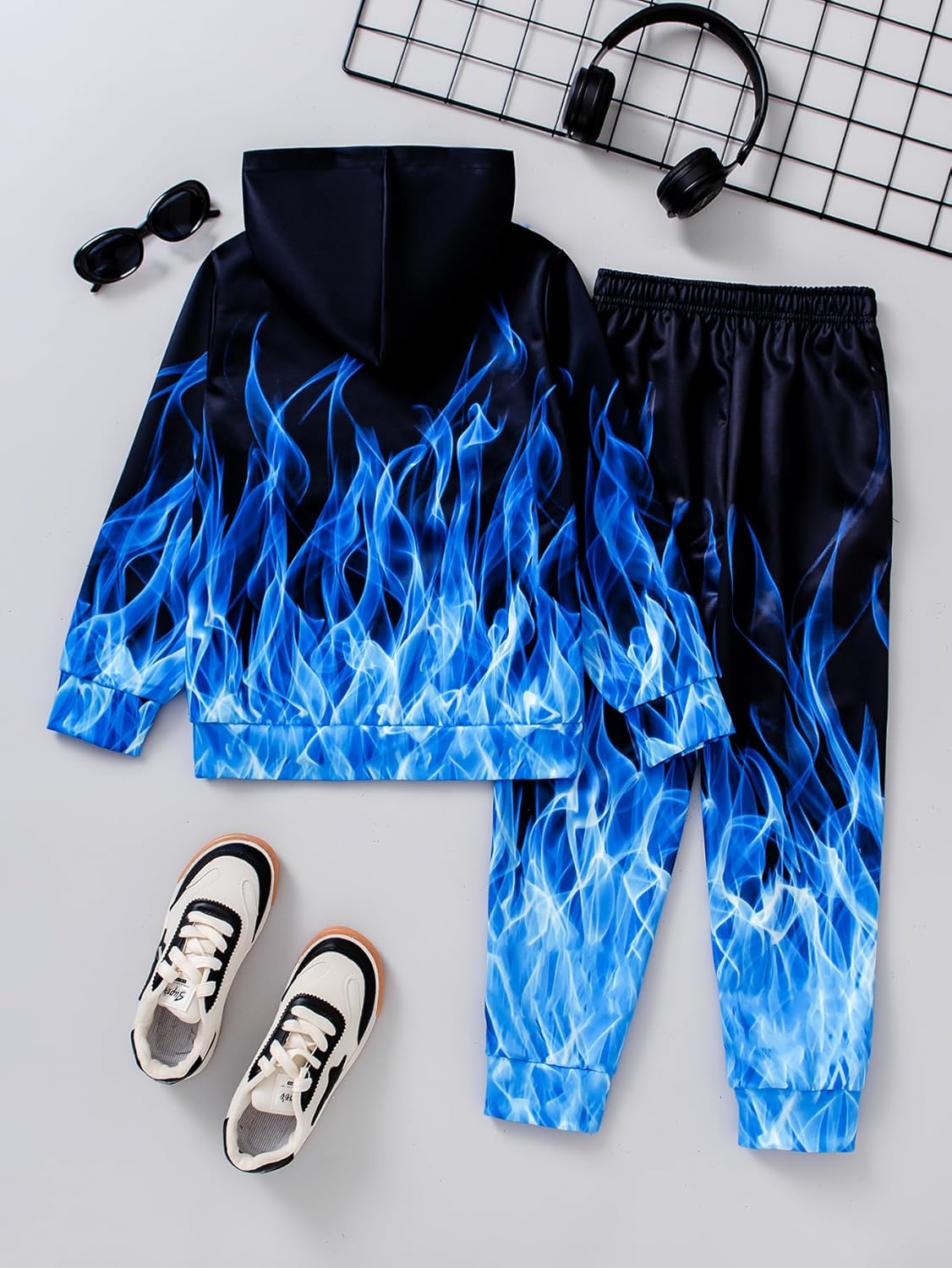 Boys Sweatsuits Two Pieces Pants Set 3D Fire Printed Hoodies Sweatshirt and Sweatpants Set Outfit Sets for Boy 5-14Y - Image 2