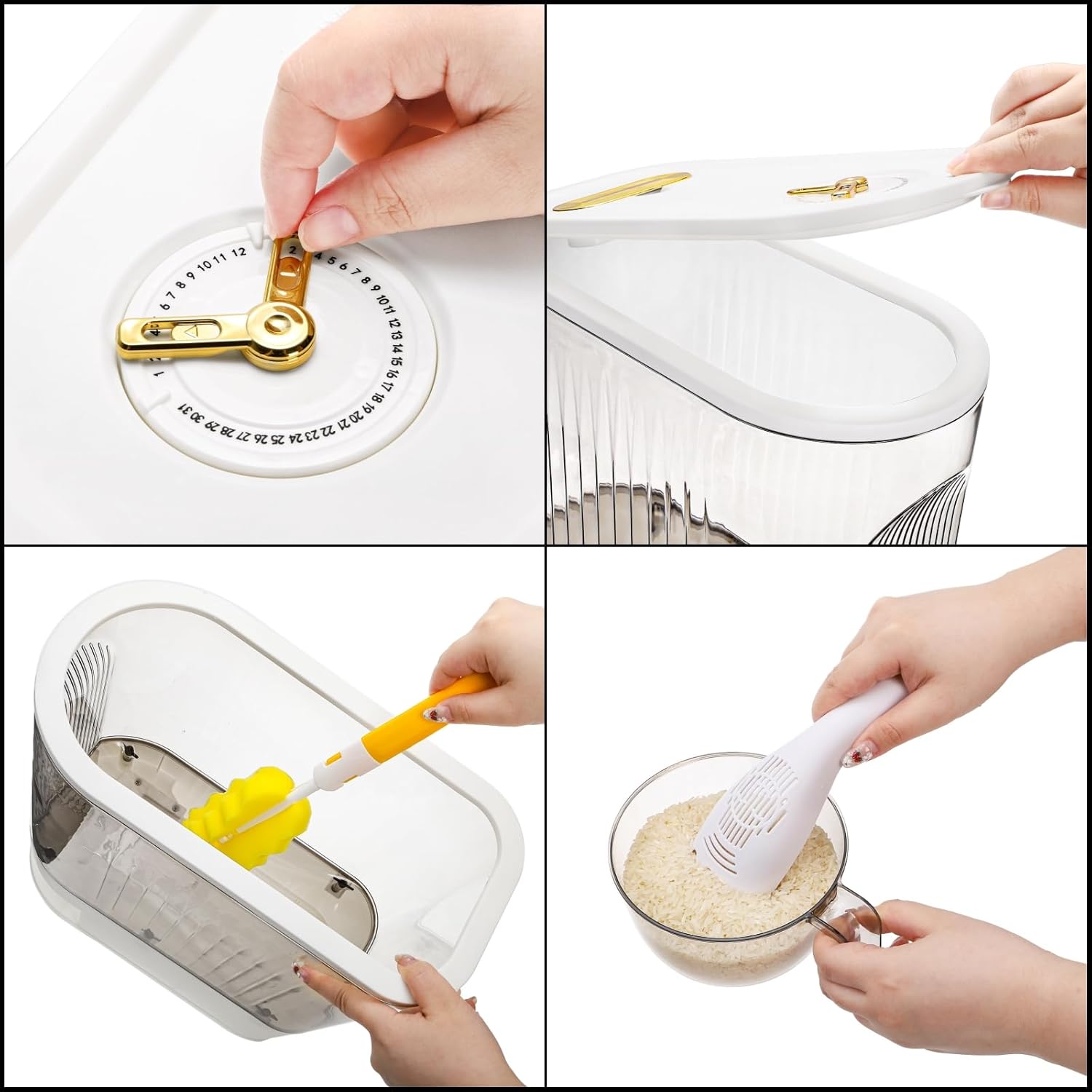 Cididu Clear Rice Holder Dispenser, 22 Lbs Large Grain Storage Container with Measuring Cup, Cylinder Household Food Dispenser Bucket Kitchen Organization for Cereal Oatmeal Coffee Bean Soybean Corn
