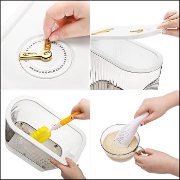 Cididu Clear Rice Holder Dispenser, 22 Lbs Large Grain Storage Container with Measuring Cup, Cylinder Household Food Dispenser Bucket Kitchen Organization for Cereal Oatmeal Coffee Bean Soybean Corn