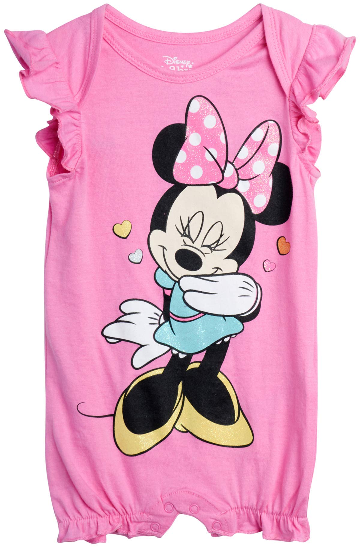 Disney Baby Girls Romper 2 Pack: Minnie Mouse Ruffle Sleeve Romper (Newborn/Infant), Size 3-6 Months, Pink Minnie/Grey Multi Minnie