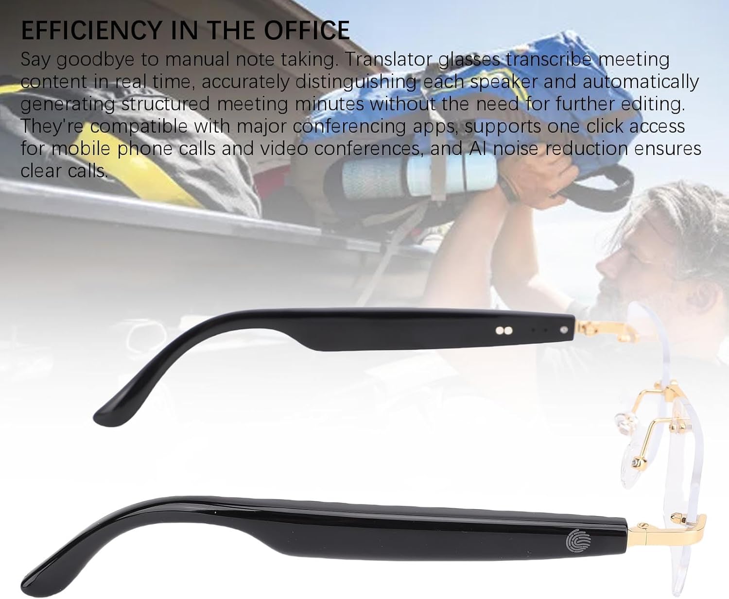 SUNGOOYUE AI Smart Glasses,5.4 Real Time Translation GPT & DeepSeek Support 98% Accuracy Multilingual AI Assistant with Noise Reduction for Business Travel Learning (Gold)