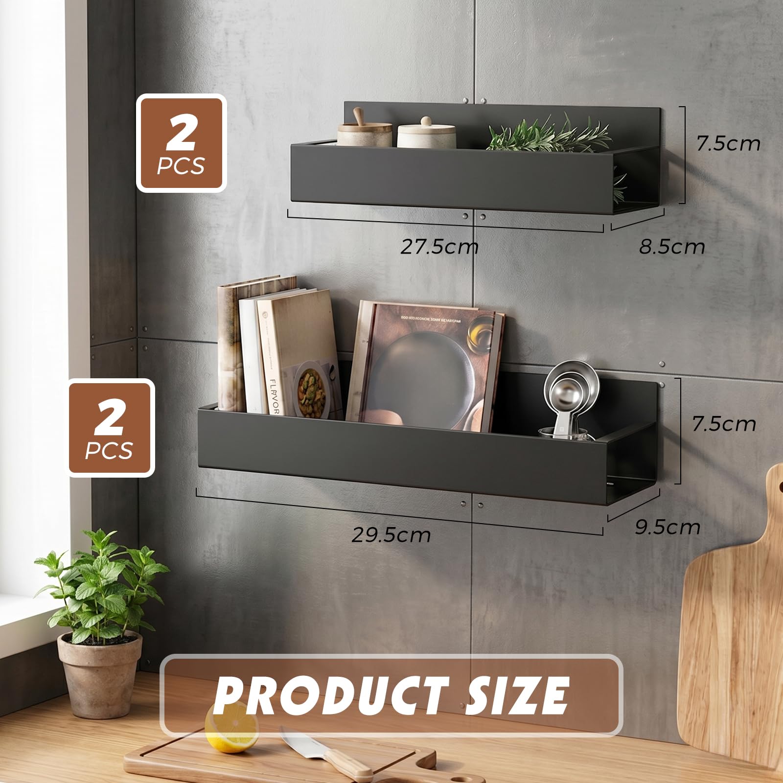 Woobroo Regał magnetyczny na przyprawy, zestaw 4 sztuk, regał magnetyczny, bez wiercenia, ze stali węglowej, nośność 3,6 kg, uchwyt na przyprawy do kuchni na przyprawy i puszki