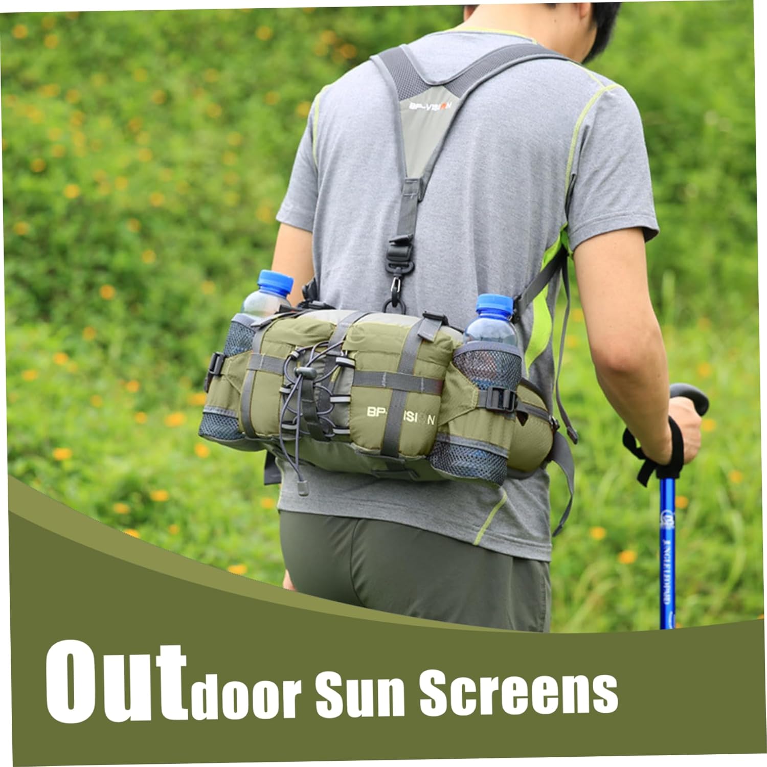 Fanny Pack Waist Bag, Waist Pack with Two Water Bottle Holder, Hiking Fanny, Lumbar Backpack for Running Walking DogWalking Travel Cycling #·