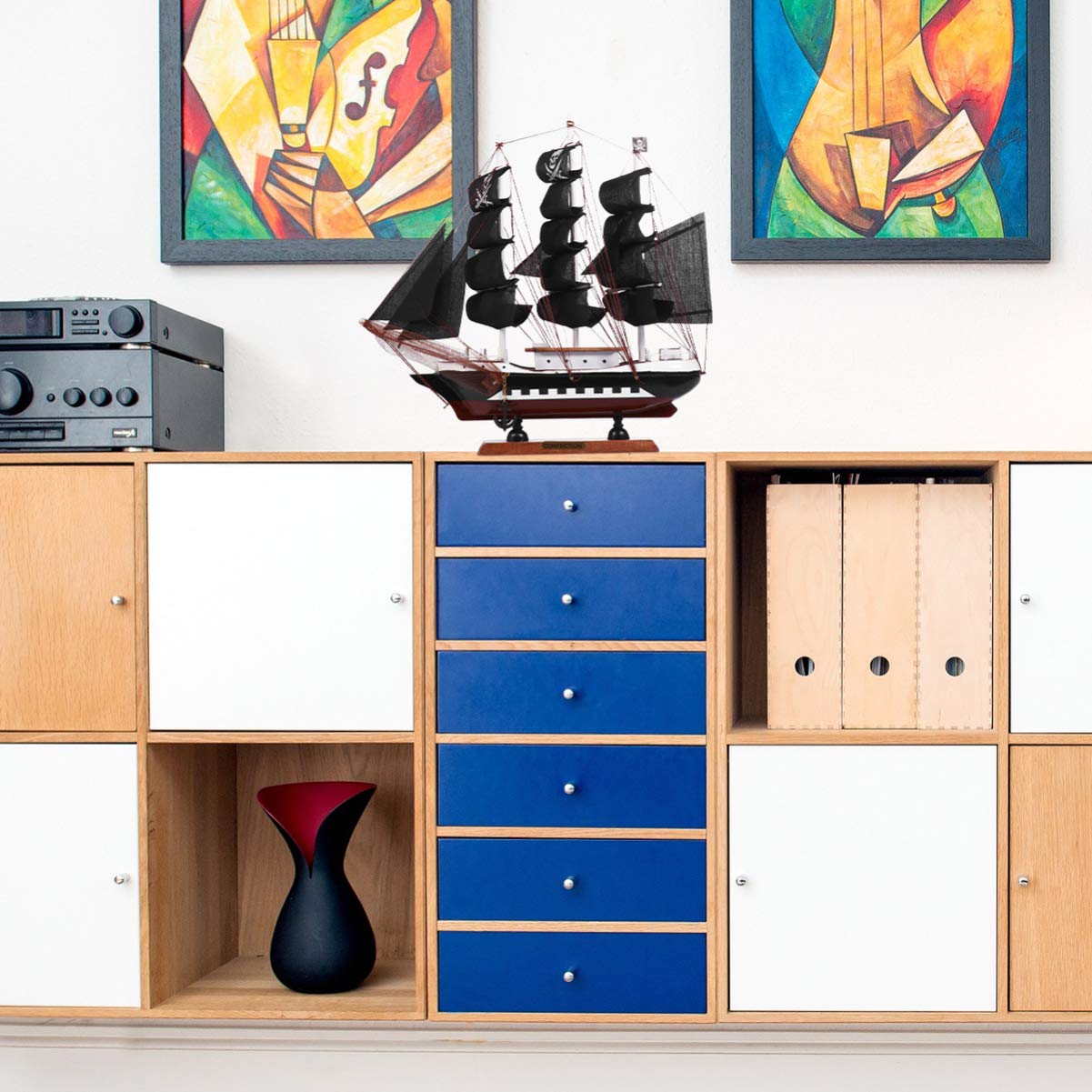JOEBO Barco Pirata 3D, Barco de Vela de Madera, velero náutico Creativo, Modelo de velero Decorativo for Adorno del hogar, 33cm