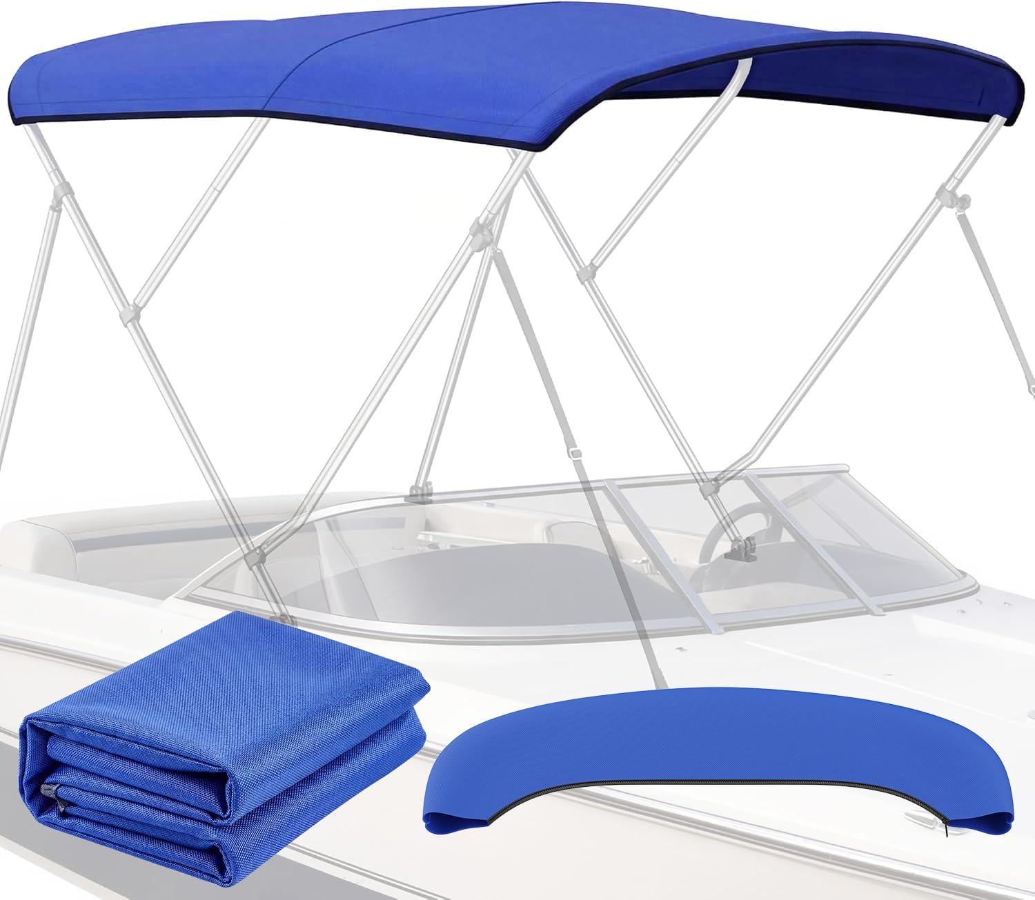 3 Bow Bimini Top Replacement Canvas - 900D Polyester Canvas without Frame, Waterproof & UV-Proof Sun Shade Boat Canopy with Storage Boot, for Jon Boats, Pontoon Boats (Blue, 6'L x 46-73"W x 78"H)