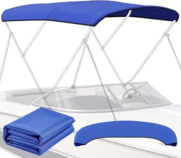 3 Bow Bimini Top Replacement Canvas - 900D Polyester Canvas without Frame, Waterproof & UV-Proof Sun Shade Boat Canopy with Storage Boot, for Jon Boats, Pontoon Boats Blue, 6L x 46-67"W x 72"H