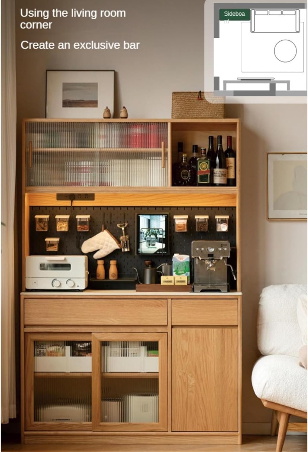 GVAwood Oak Solid Wood Rock Board Modern Sideboard 33.5x15.7x33.9 inch / 85.4x40.2x86.2 сm/Natural Wood Color/Sideboard