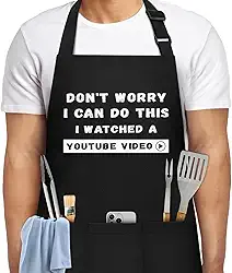 NLUS Aventais engraçados para homens, aventais masculinos engraçados para cozinheiro chef, grelhar, churrasco com 3 bolsos, presentes para Natal, Dia dos Pais, aniversário, Não se preocupe, 27.2in *