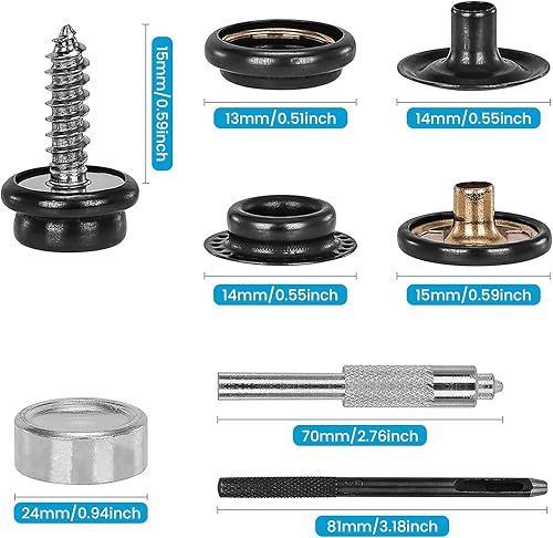 Miniatura 10 de Titoe Kit de broches de lona resistente, herramienta de cierre a presión ajustable, incluye 30 juegos de broches de 0.591 in para cubierta de barco,