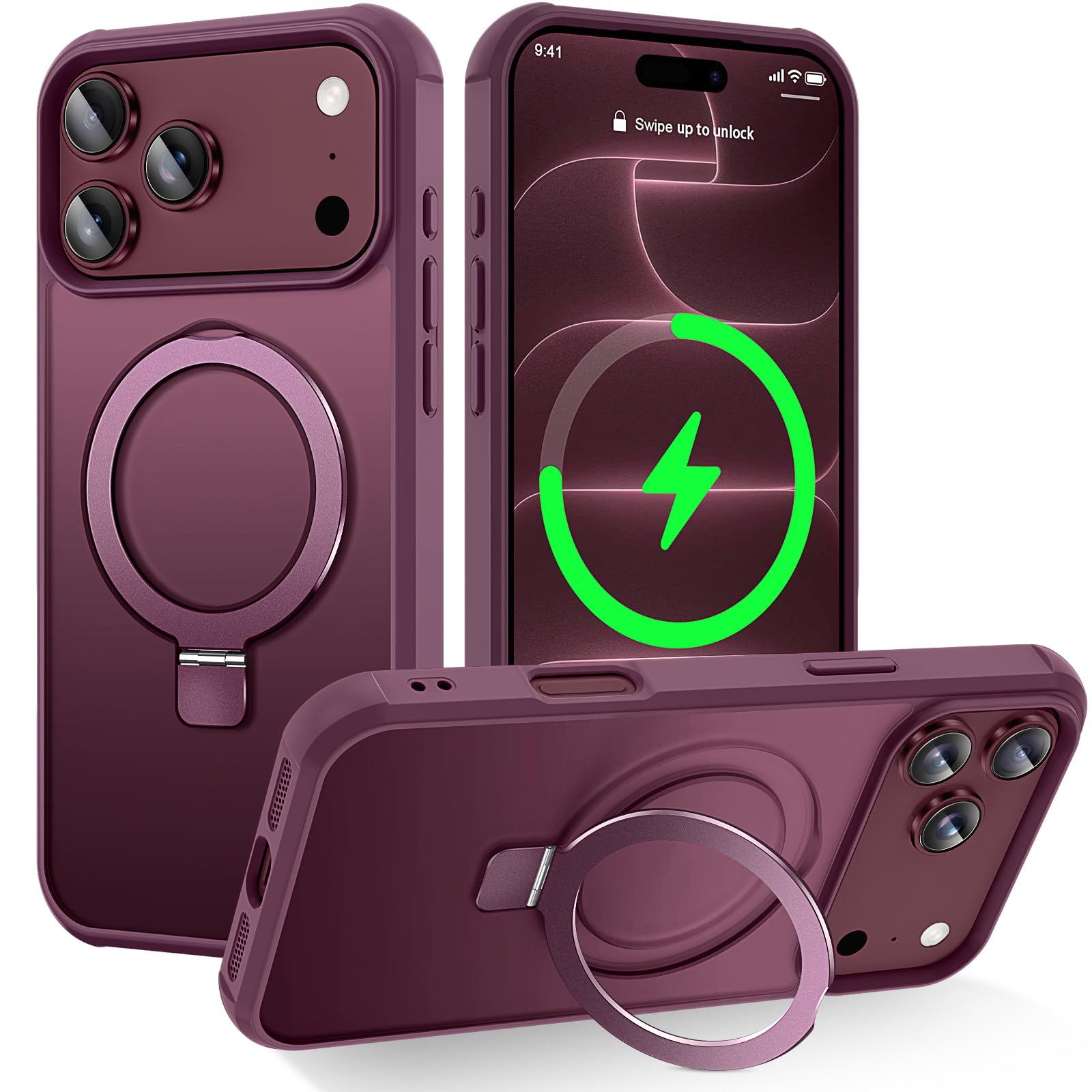 Compatible with iPhone 18 Pro Max Case with Stand, Burgundy