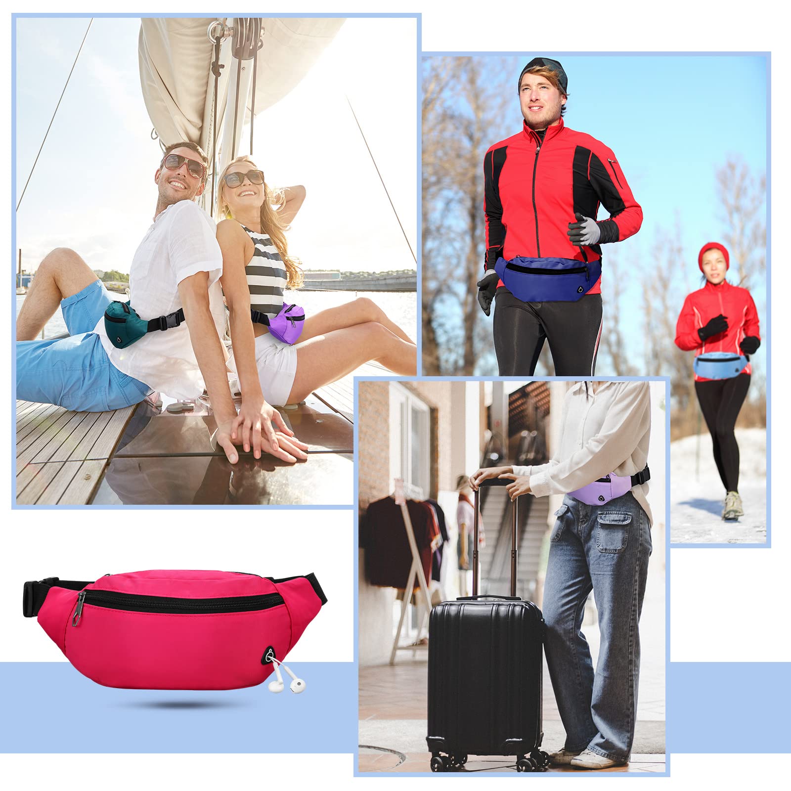 Kajaia Lot de 16 sacs banane fluo colorés réglables pour homme et femme, sac à bandoulière réglable pour voyage, course à pied, randonnée, cyclisme, entraînement, festival