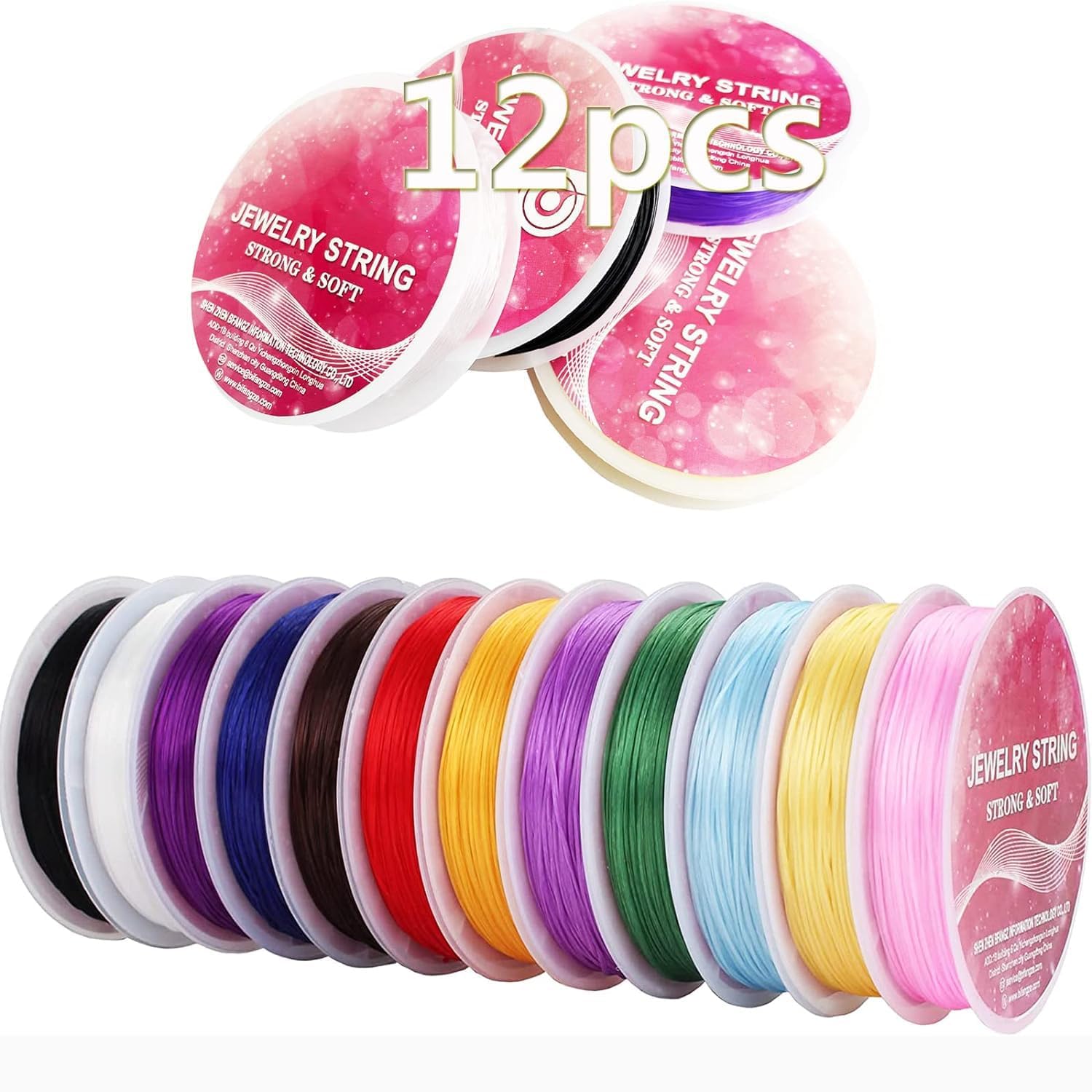Elastische Schnur Schmuck Herstellung 1mm 12 Rollen Mischfarbe, 12m/Rolle, Armband String Stretch Bead Cord Stretch String Armbänder, Halsketten, Schmuck Perlen Zubehör,DIY Basteln