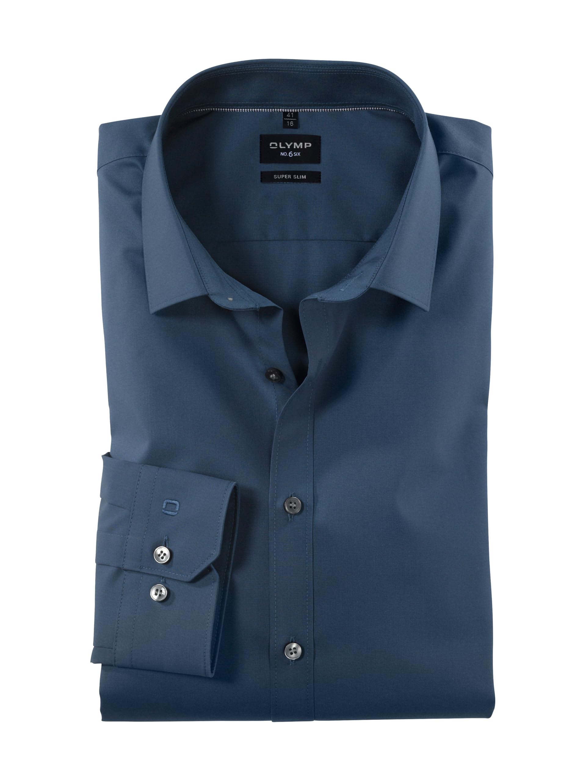 OLYMP Men Shirt Long Sleeve No. Six,Plain,Slim Fit,Classic,Rauchblau 13,39